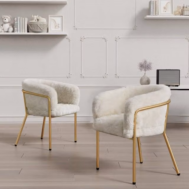 Set di 2 Sedie da Pranzo in Velluto Sintetico Bianco con Gambe in Metallo