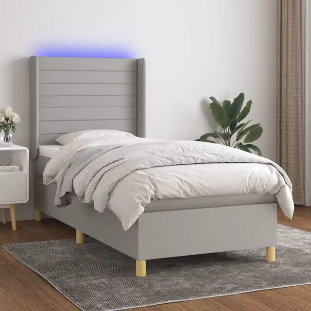 Letto Ibrido con Materasso e Illuminazione LED vidaXL, Grigio Chiaro, L/P/H: 100 x 200 x 103 cm