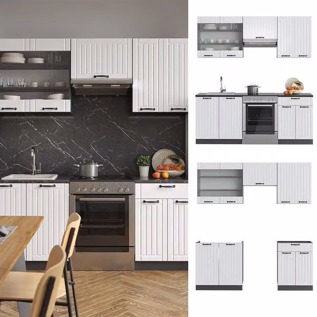 Cucina componibile Fame-Line Vicco Bianco rustico e Antracite L: 200 cm