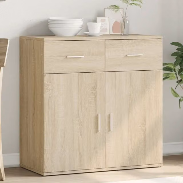 Credenza moderna vidaXL in legno color rovere e beige per sala da pranzo L: 79 cm, P: 38 cm, H: 80 cm
