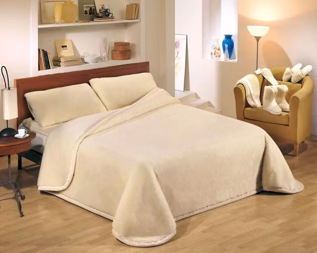 Coperta in pura lana vergine merino modello Basile beige, Singolo, L/P: 220 x 160 cm, Biancheriaweb