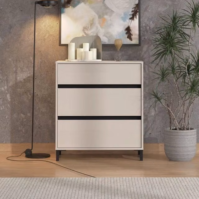 Cassettiera DMORA con 3 cassetti in stile moderno, colore beige, L 80 cm x P 40 cm x H 90 cm – 1