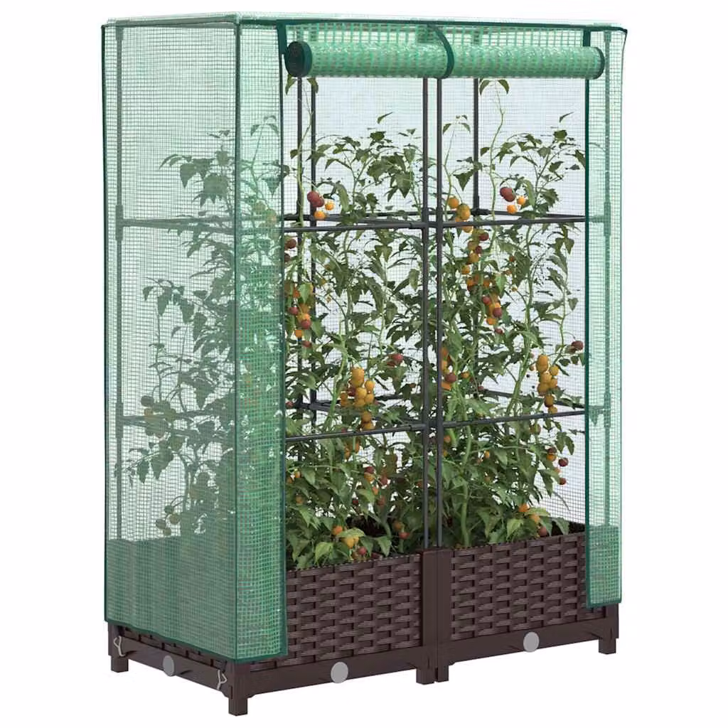 vidaXL Letto Rialzato con Copertura Serra Effetto Rattan Marrone e Verde L: 80 cm, P: 40 cm, H: 123 cm