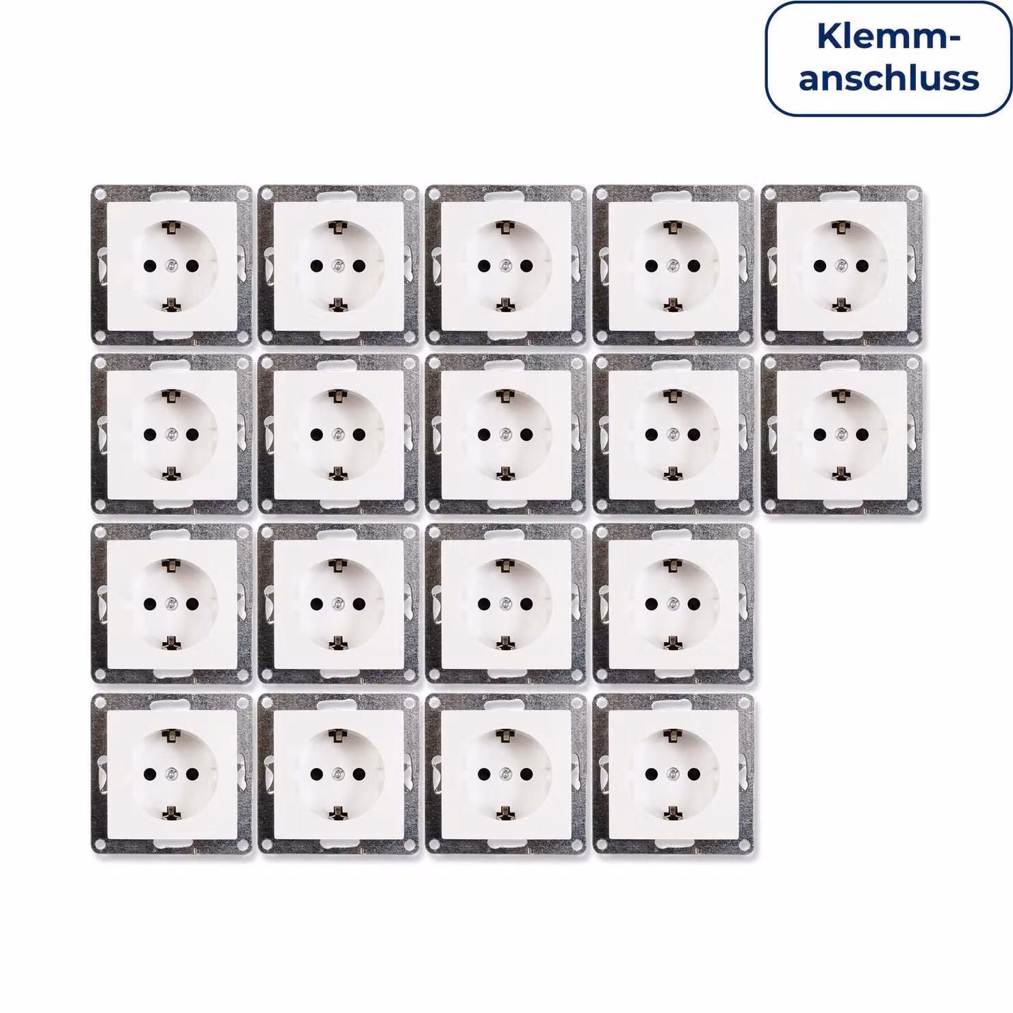 18x Presa di corrente McPower "Flair" con contatto di terra, 250V~/16A, da incasso, attacco a morsetto, bianco, opaco