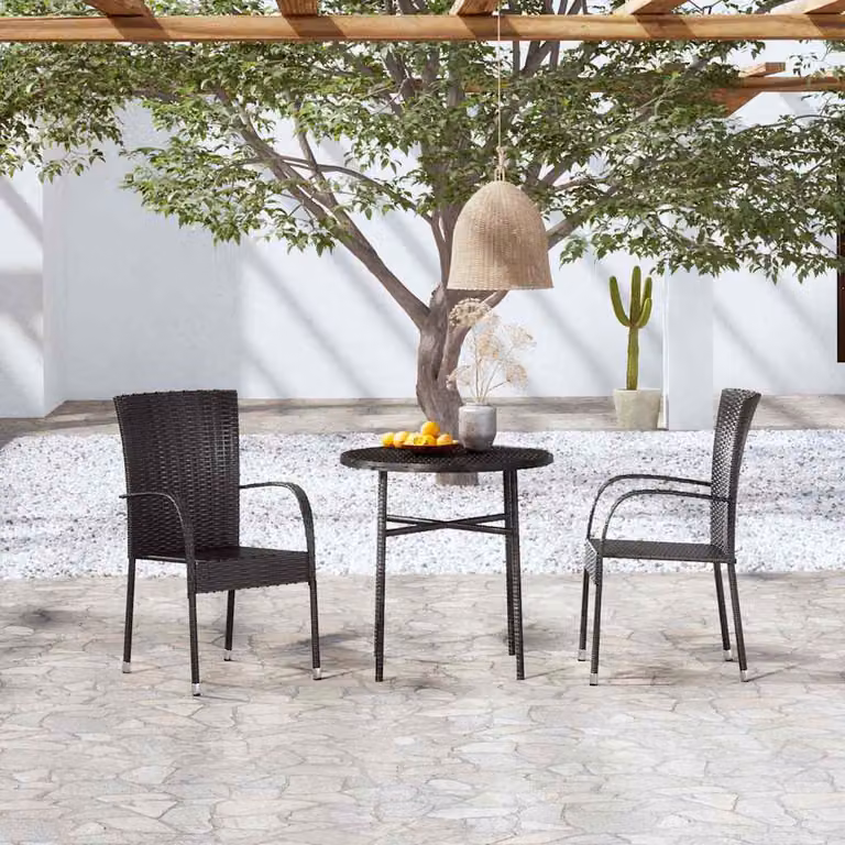 Set Mobili da Pranzo per Giardino e Terrazzo vidaXL in Polyrattan Nero 3 Pezzi