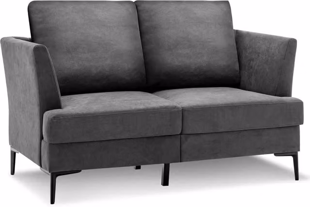 Divano Imbottito a 2 Posti, Divano Moderno con Cuscini e Braccioli, Gambe in Acciaio, Sofa per Soggiorno Appartamento Ufficio, 141x80x72cm