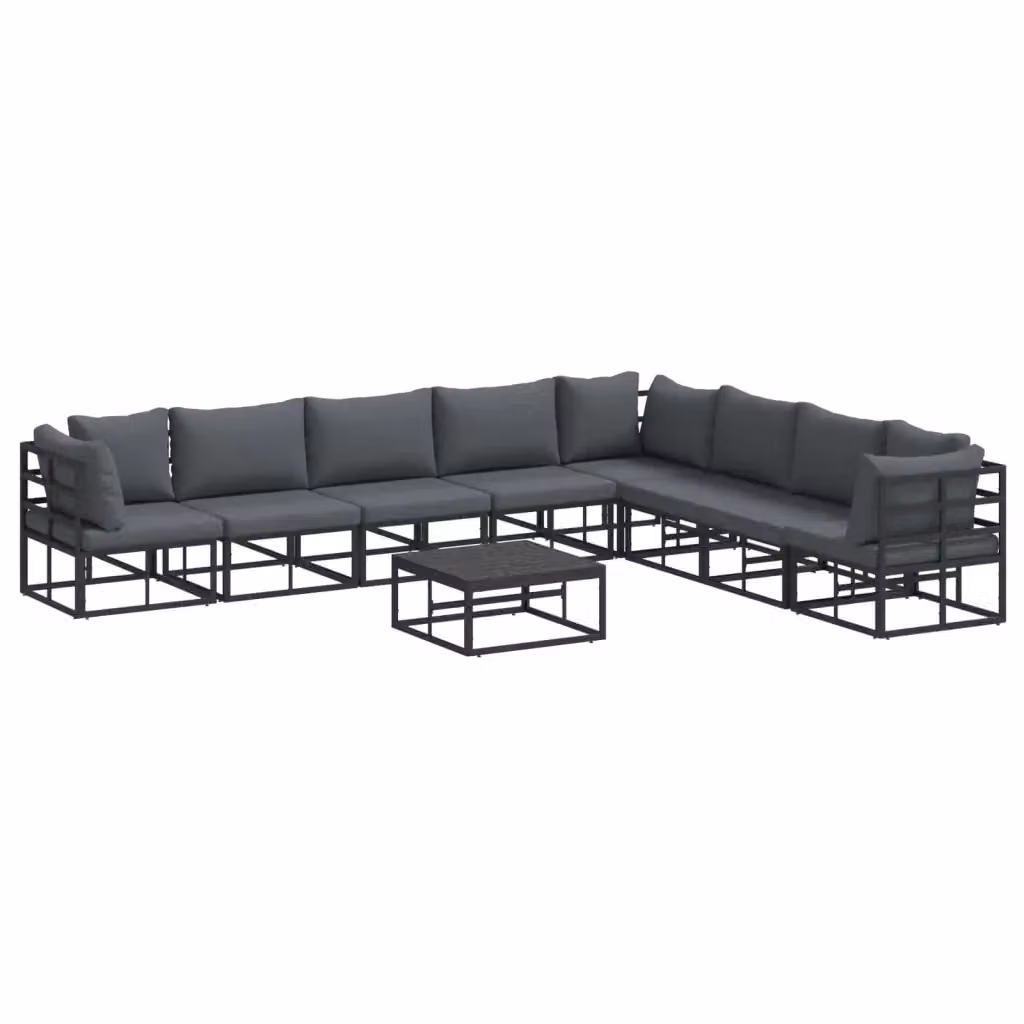 Set Divano da Giardino a L vidaXL in Alluminio Antracite con Cuscini e Tavolino, 9 Pezzi – 2