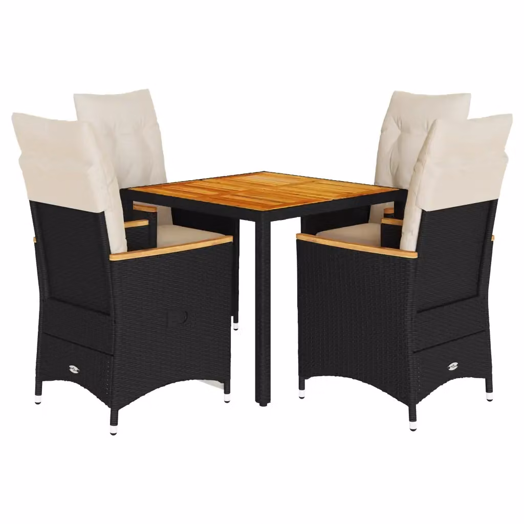 Set da pranzo da giardino moderno vidaXL in legno di acacia oliato e polyrattan nero e bianco con 5 pezzi – 2