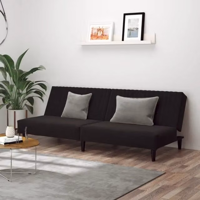 Divano Letto Click Clack vidaXL in Velluto Nero con Riposo Regolabile e Struttura in Legno Solido, L/P/H: 200 x 100 x 69 cm