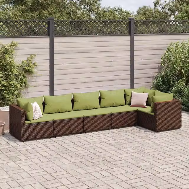 Set Mobili da Giardino 6pz con Cuscini in Polyrattan Marrone 3308110