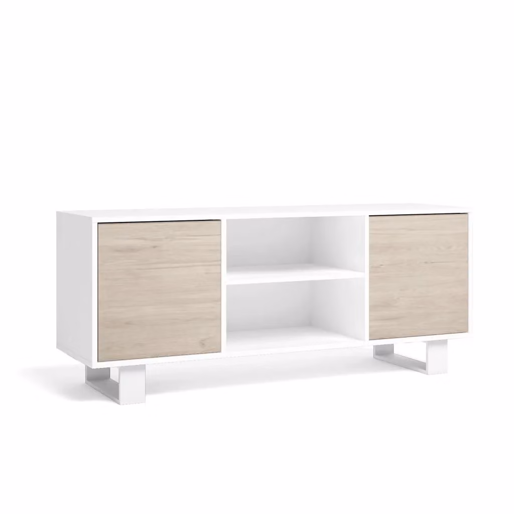 Mobile TV Wind RF1023 SKRAUT HOME per soggiorno con 2 porte, Bianco e Rovere, L/P/H: 137 x 40 x 57 cm – 2