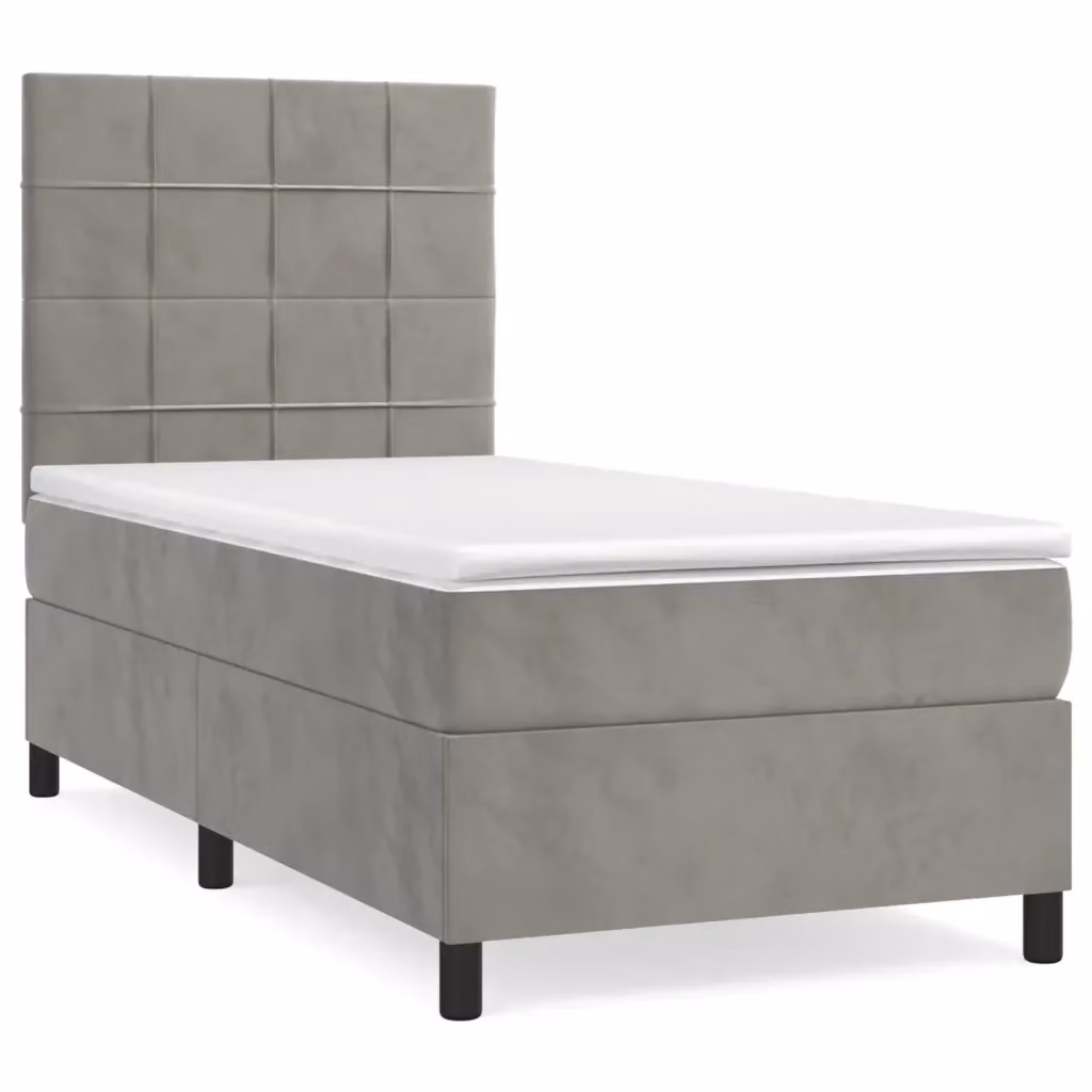 Letto con Giroletto a Molle e Materasso Ibrido vidaXL in Velluto Grigio e Bianco L/P/H: 203 x 80 x 128 cm – 2