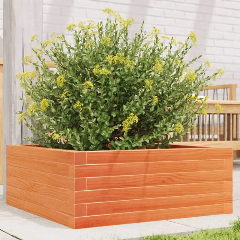 Fioriera da giardino vidaXL in legno di pino massello, colore marrone, L: 60 cm, P: 60 cm, H: 23 cm