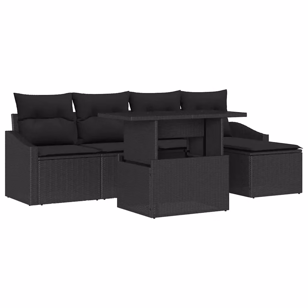 Set Divano da Giardino vidaXL 6 Pezzi a Forma di L con Cuscini Nero – 2