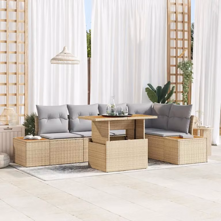 Set da pranzo da giardino moderno vidaXL in legno di acacia con 6 sedute beige e grigio