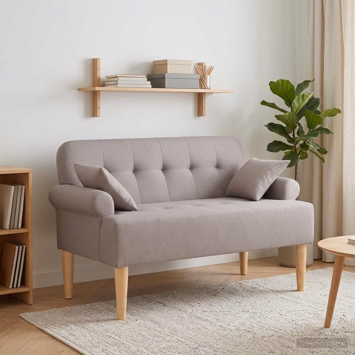 Loveseat vidaXL moderno in tessuto beige con bottoni imbottiti L: 120 cm, P: 65 cm, H: 79 cm