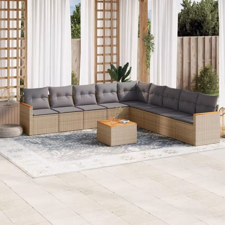 Maison Exclusive - Set Divano da Giardino 10 pz con Cuscini Beige Misto Polyrattan
