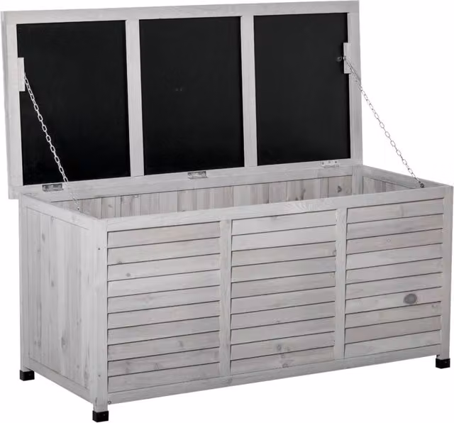 EasyComfort Panca Contenitore in Legno di Abete Grigio, Cassapanca da Esterno con Piedini Antiscivolo L: 127 cm, P: 56 cm, H: 60 cm
