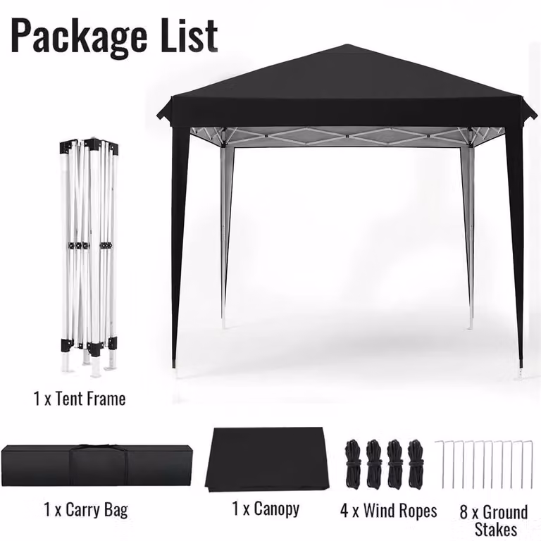 Padiglione pieghevole 3x3 metri - Tenda pop-up per feste - Impermeabile, protezione UV 420D Oxford - Struttura in acciaio - Borsa per il trasporto - Colore: nero