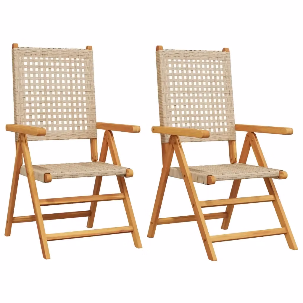 Set di 2 sedie pieghevoli vidaXL in legno di acacia e polyrattan beige con braccioli – 2