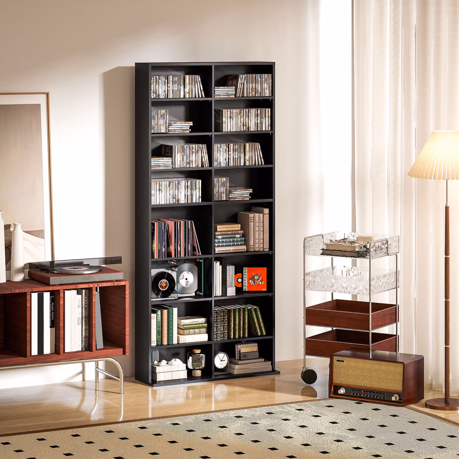 Scaffale porta CD e DVD HOMCOM nero con ripiani regolabili, L 78.5 cm x P 24 cm x H 175 cm – 2