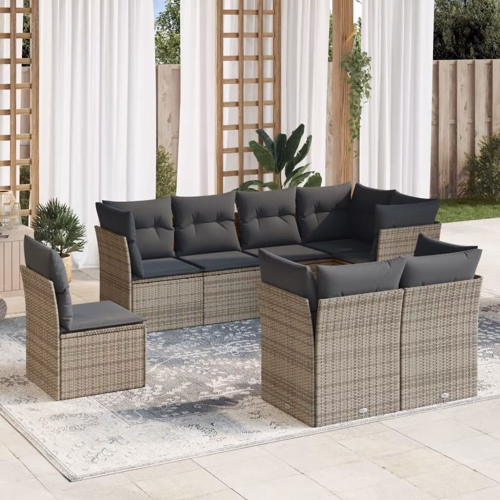 vidaXL Set Divano da Giardino 8 pz Moderno in Polyrattan Grigio con Cuscini Imbottiti e Rivestimenti Rimovibili – 1
