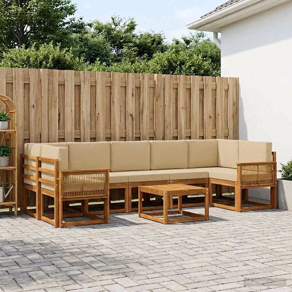 Set di divani da esterno vidaXL 8 pz in legno di acacia con cuscini beige e marrone per giardino e terrazza
