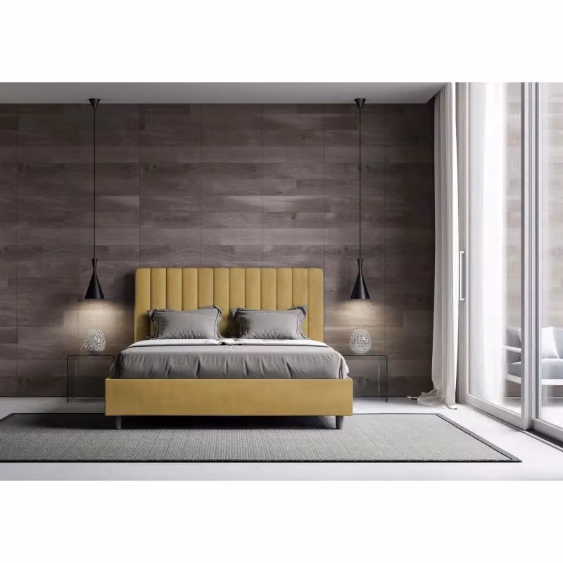 Letto imbottito con contenitore Ityhome Agueda in microfibra colore giallo L: 130 cm, P: 190 cm, H: 210 cm – 2