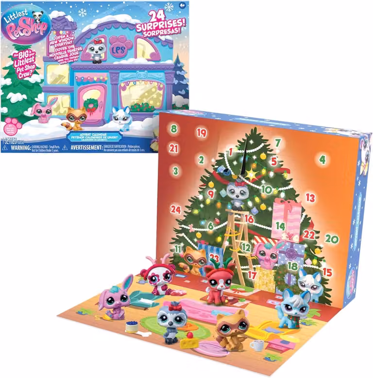 Calendario dell'Avvento Pet Shop – 8 personaggi Pet Shop e 16 accessori – calendario con 24 sorprese natalizie – minifigure di animali da collezione