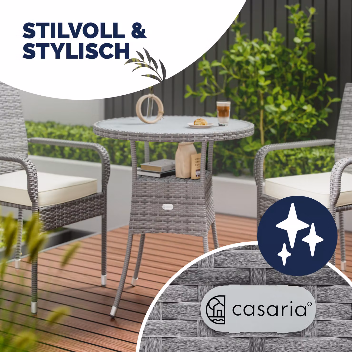 Tavolo rotondo Casaria in polyrattan grigio con piano in vetro per giardino e terrazzo Ø60 cm – 2