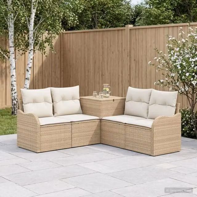 Set di divani 5 pz Beige e Bianco Crema 3447764