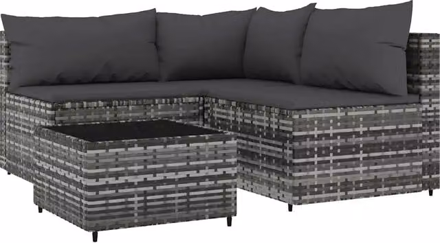 Set Divani da Giardino 4 pz | Set Salotto da Giardino con Cuscini in Polyrattan Grigio