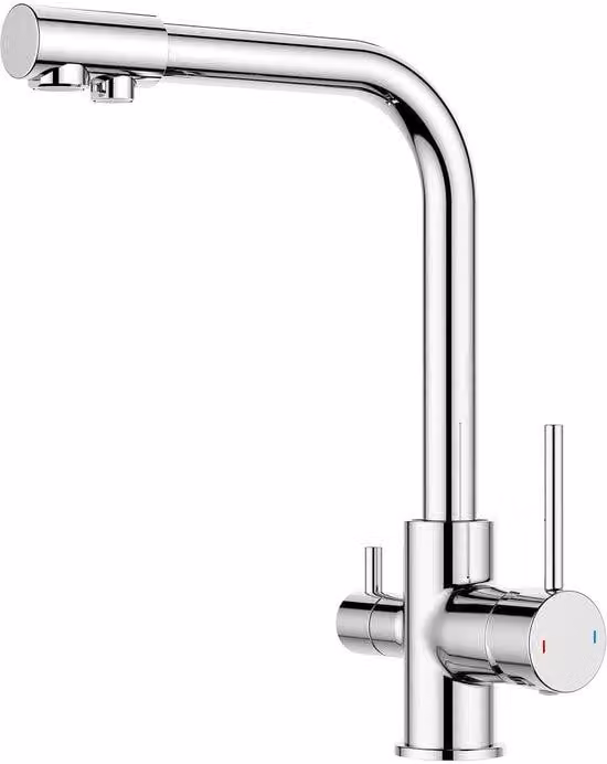 Rubinetto da cucina in cromo lucido con tripla funzione, rotazione a 360 gradi e braccio di lavaggio con allacciamento per acqua potabile