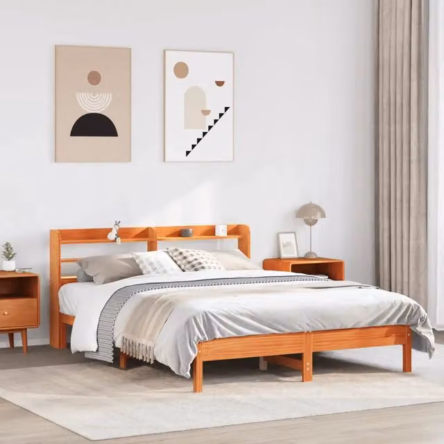 Letto senza Materasso-Struttura Letto Marrone Cera 160x200 cm in Legno di Pino 740405