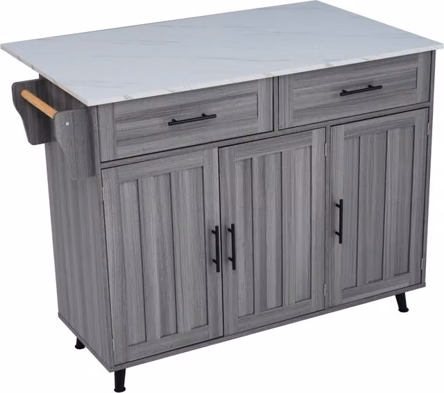 Carrello da cucina moderno Chicfurn con piano estensibile, 2 cassetti, 3 vani e porta asciugamani, in MDF e metallo, disponibile in bianco o grigio, H: 95.0 cm, L: 91.5 cm, P: 46.0 cm