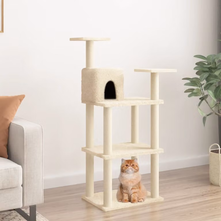 The Living Store Albero per gatti con tiragraffi in Sisal Crema 119 cm