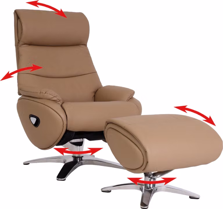 Poltrona reclinabile con sgabello HWC-K98, poltrona TV, funzione reclinabile girevole, metallo vera pelle/artificiale ~ taupe