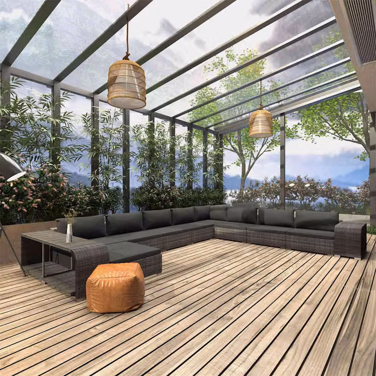 vidaXL Set Divani da Giardino 11 pz a Forma a L in Polyrattan Grigio con Cuscini e Tavolino da Esterno