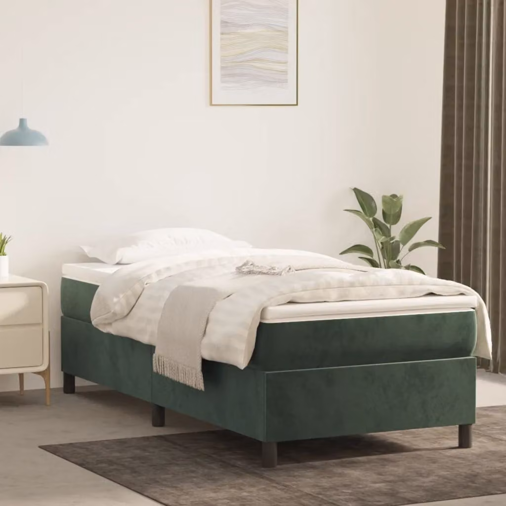 The Living Store Box spring bed verde scuro 80x200 cm in velluto