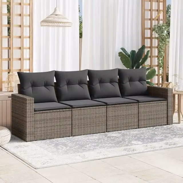 Set Divani da Giardino 4 pz con Cuscini in Polyrattan Grigio 3218670