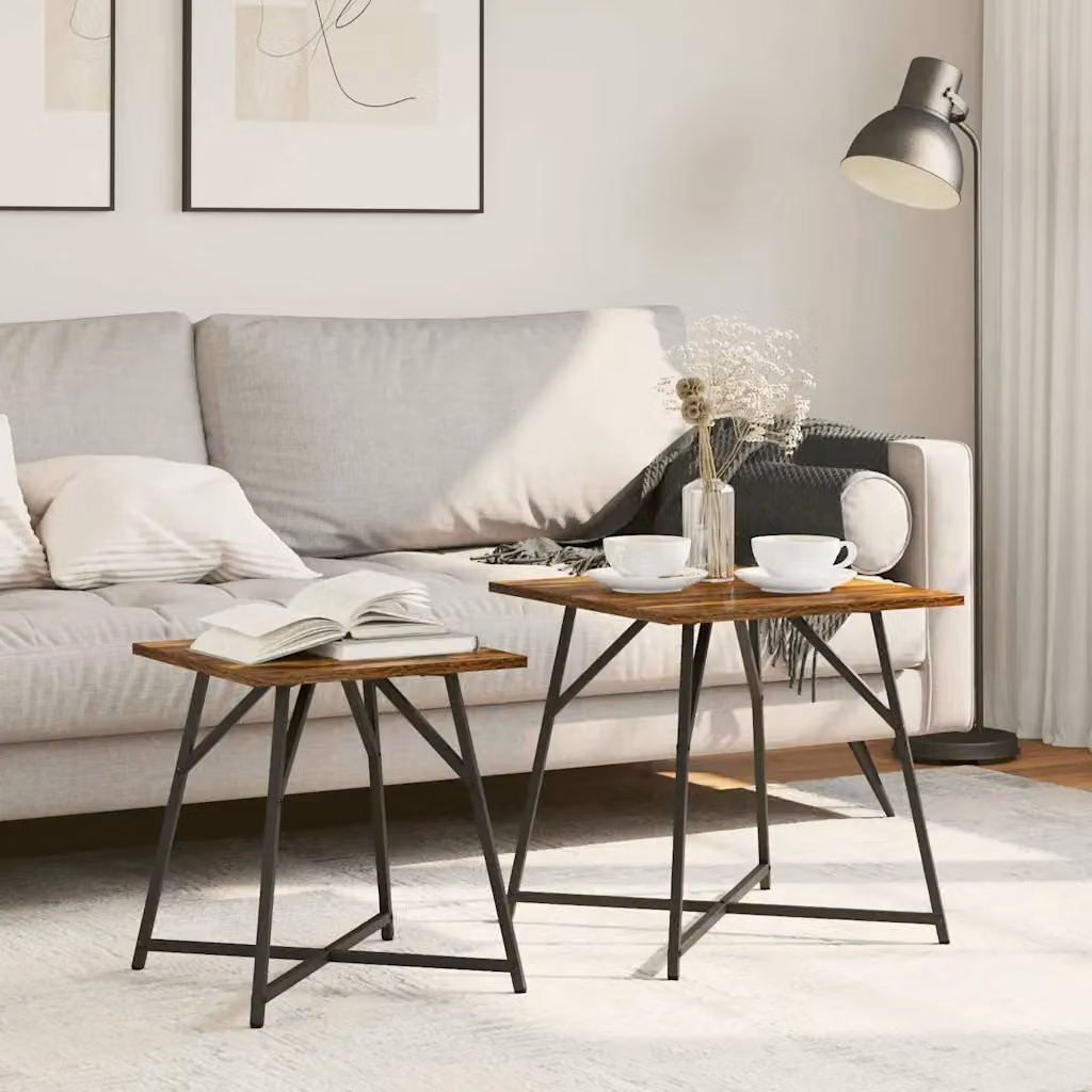 Set di 2 tavolini quadrati vidaXL in stile industriale, colore rovere affumicato e nero, L/P/H: 50 x 50 x 50 cm
