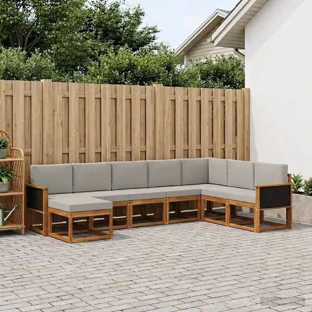 Set di divani da esterno 8 pz Naturale e Grigio Chiaro 3385442