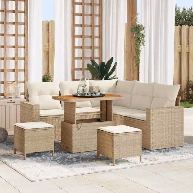 Set Divano da Giardino 9 pz 6-Numero di posti Beige e Crema 3363566