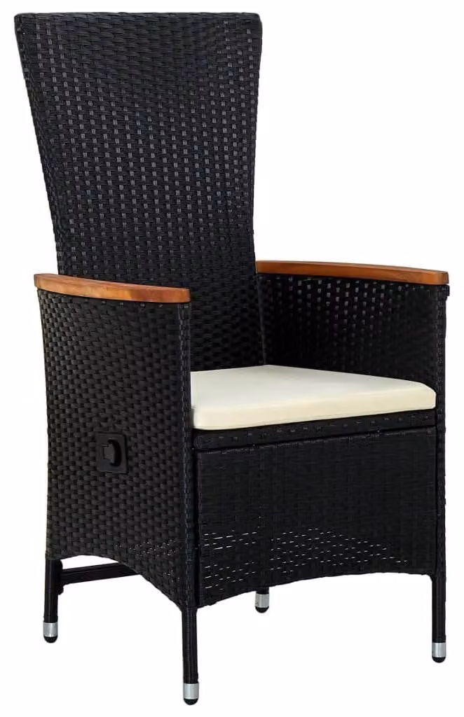 Set da giardino composto da 7 pezzi, colore nero, realizzato in rattan sintetico (PE). Schienale regolabile. Tavolo da 200 cm