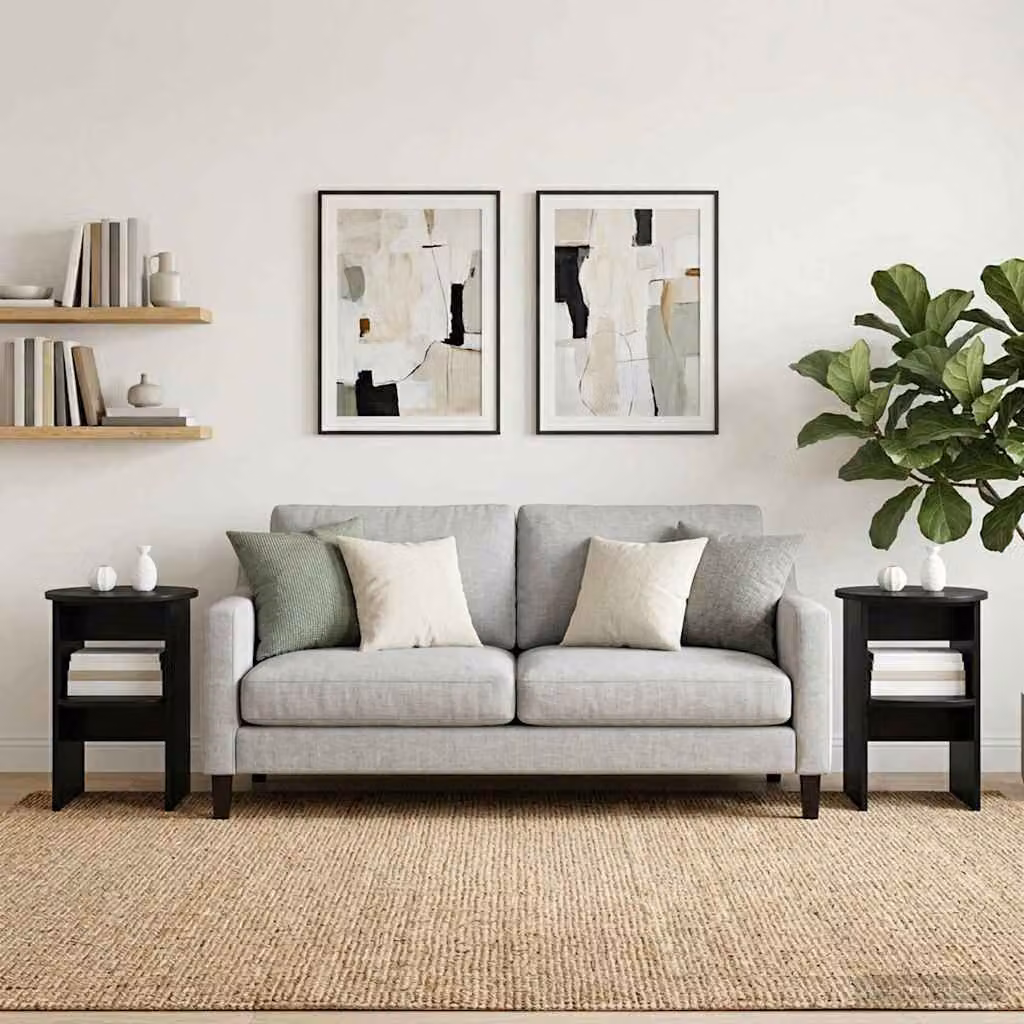 Set di 2 tavolini laterali mobili vidaXL in legno ingegnerizzato nero opaco Ø 40 x 50 cm
