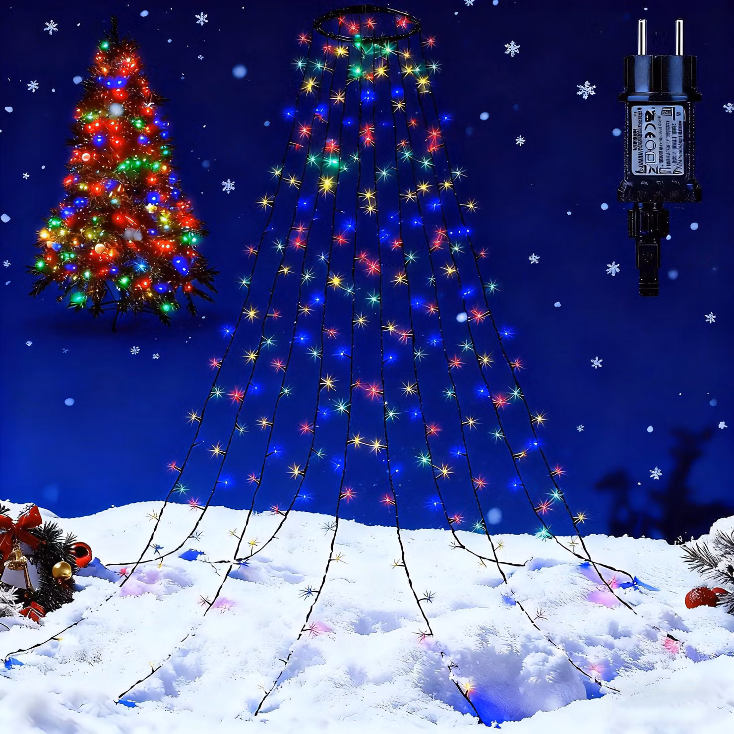 Catena luminosa con 240 LED, lunghezza 2,4 metri, con anello, 12 modalità, grado di protezione IP44, con timer