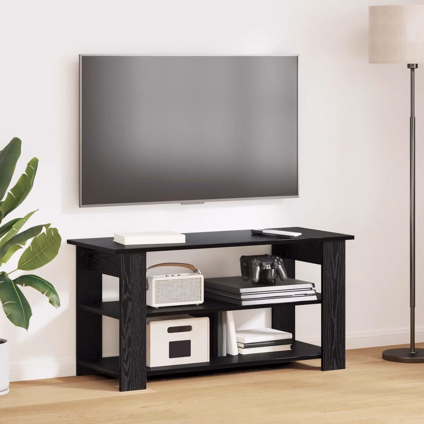 Supporto TV moderno vidaXL in legno MDF color nero e rovere L 100 cm x P 40 cm x H 50 cm