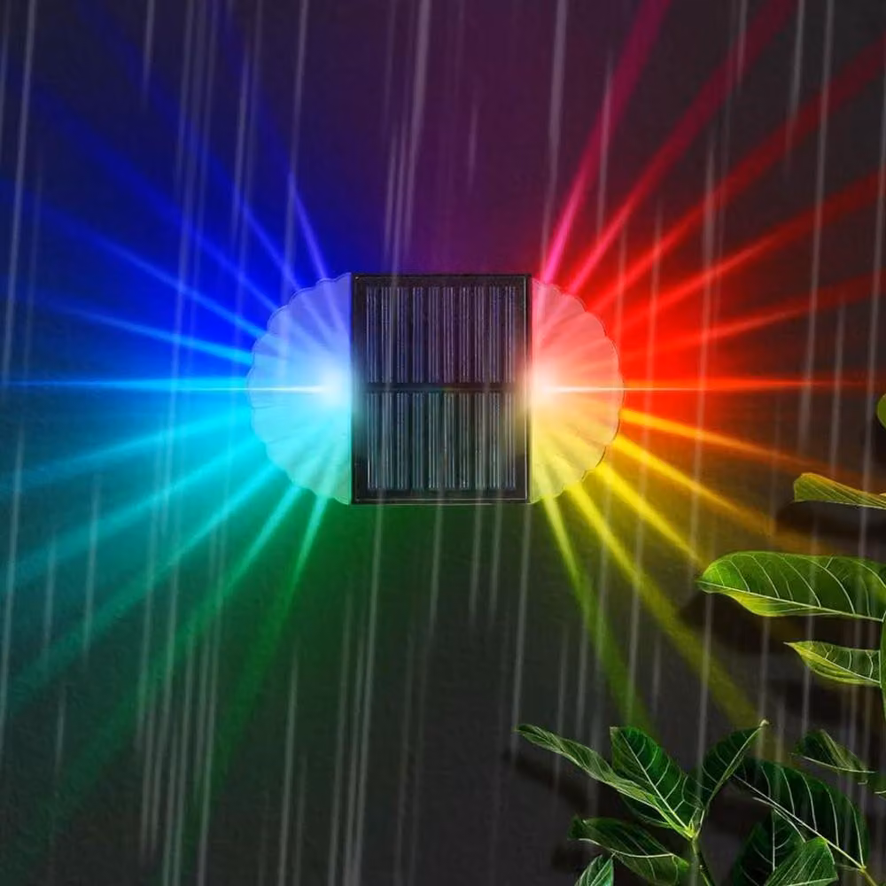 BXROIU Luci solari per recinzione BXROIU 4 pezzi luci solari impermeabili da parete per cortile esterno patio giardino illuminazione bianco caldo decorazione