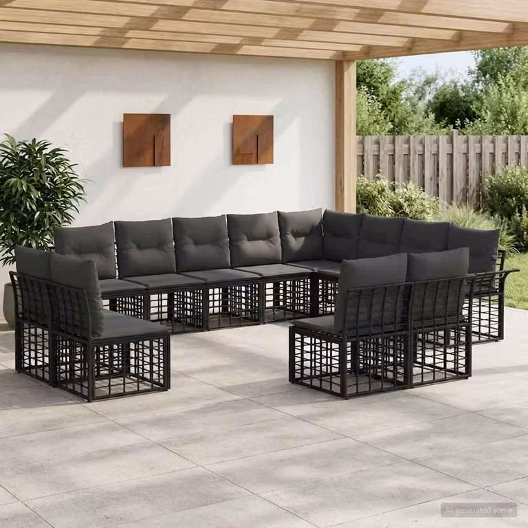 Maison Exclusive - Set da esterno per divano, 12 pezzi, colore nero e grigio scuro, in poliestere