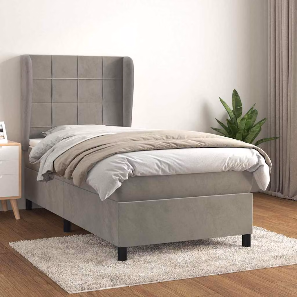 vidaXL Giroletto a Molle con Materasso Ibrido in Velluto Grigio e Bianco L/P/H: 80 x 200 cm – 1